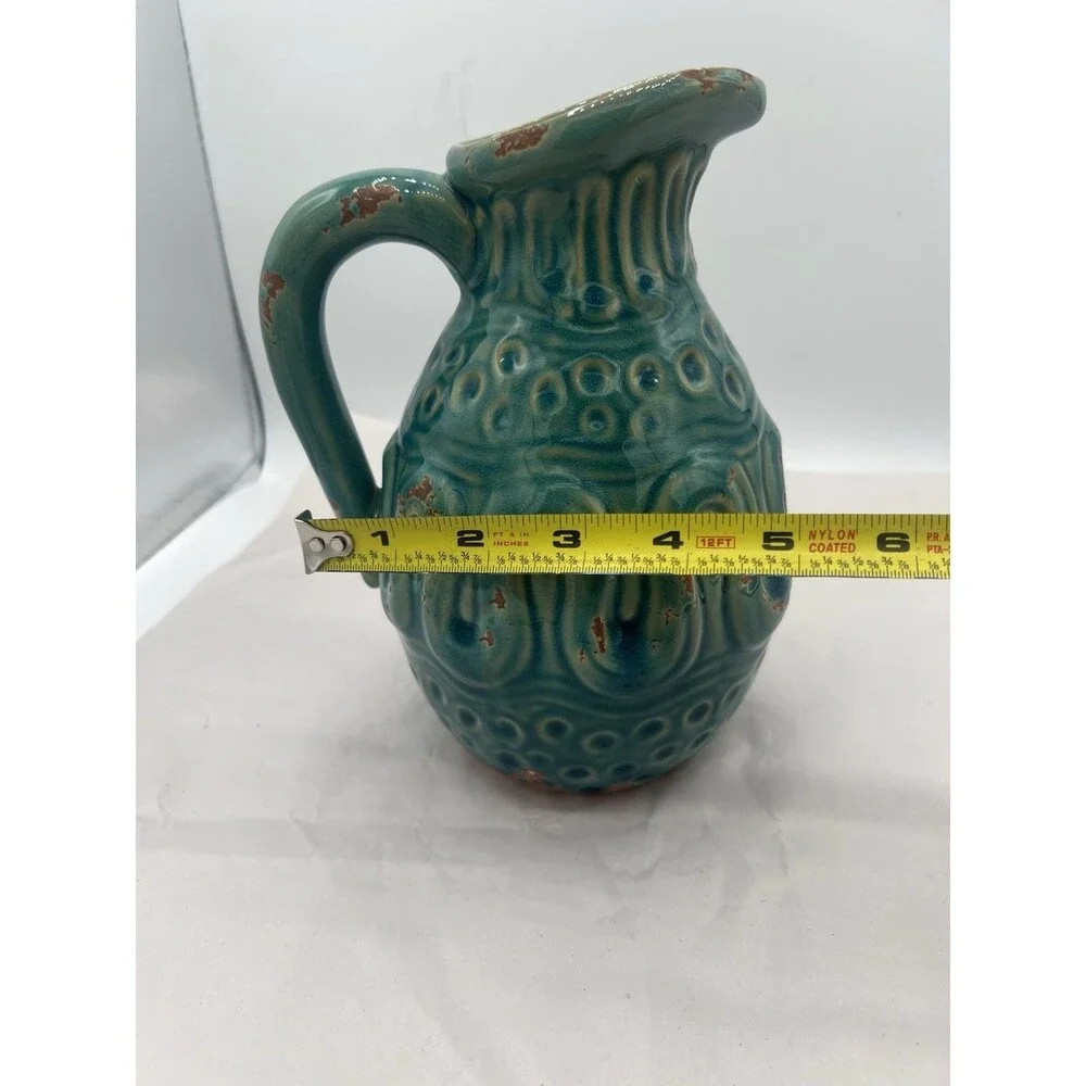 Turquoise Blue Creamer Pitcher Textured 8”